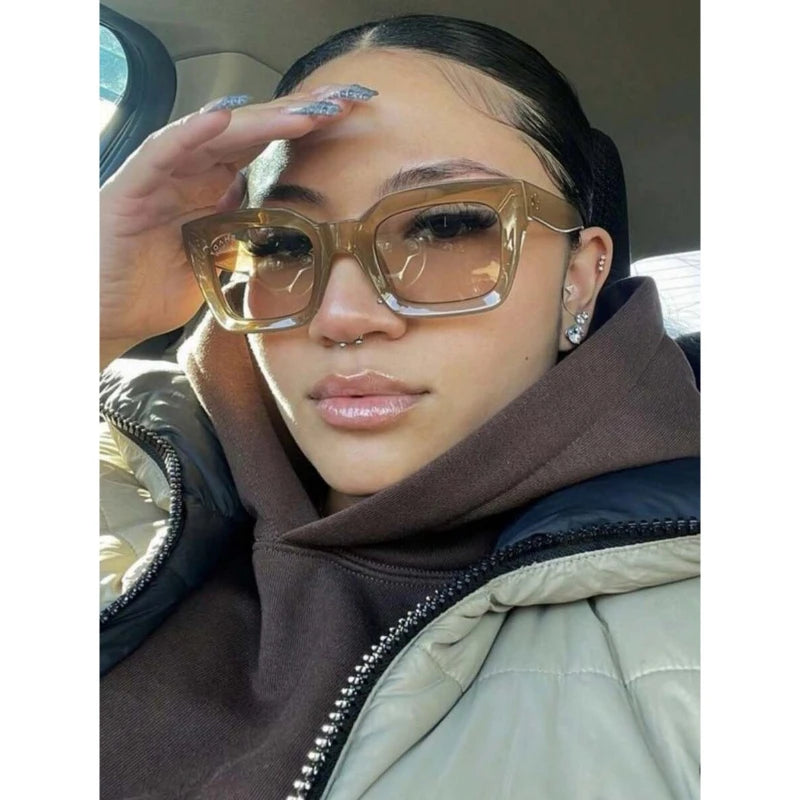 2pcs Fashion Square Thick Frame Anti Light Sunglasses UV400