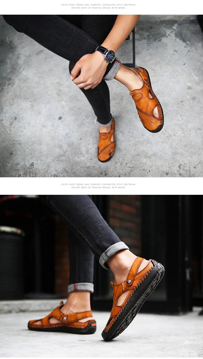Men’s Premium Leather Sandals – Breathable Slip-On