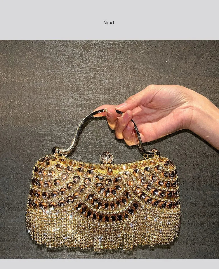 Diamond Evening Gold Clutch Tassel Bag