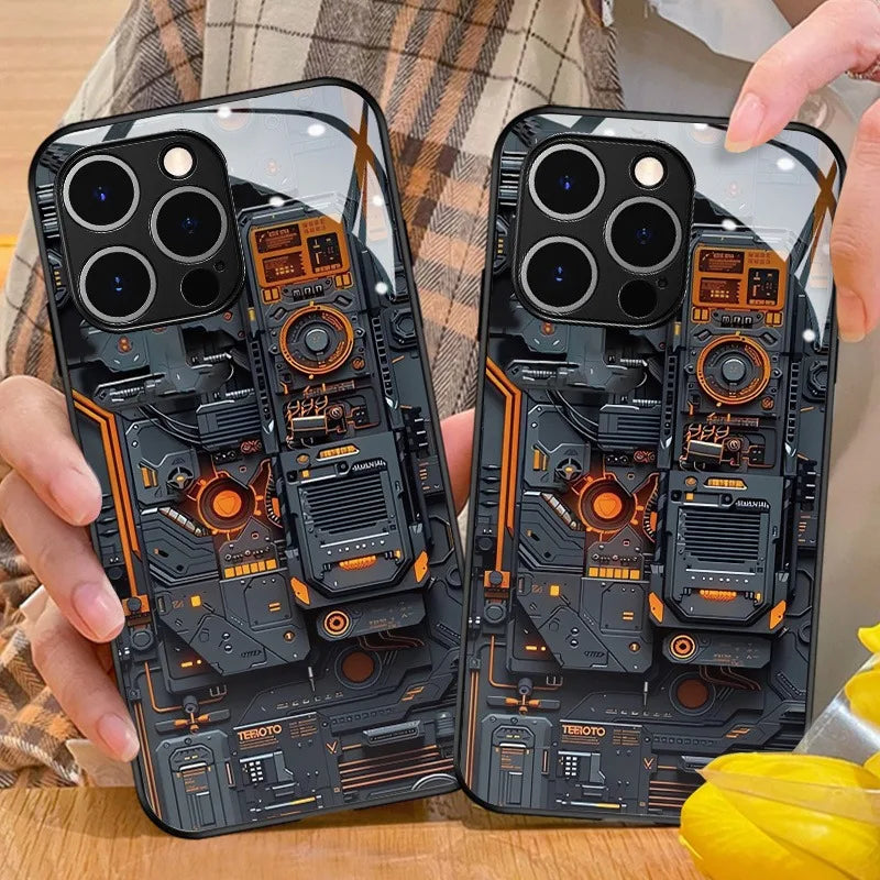 Creative Circuit Board Pattern Glass Phone Case for iPhone