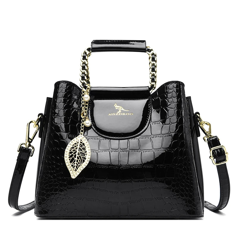 Alligator Patent PU Leather Shoulder Bag