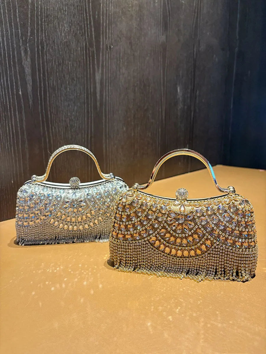 Diamond Evening Gold Clutch Tassel Bag