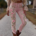 American Style Floral Print Straight Leg Denim Jeans