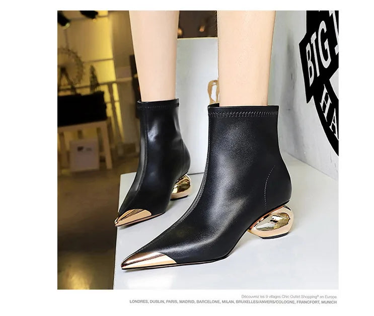 Metal Pointed Toes Ankle  Boots With Hollow Heel Iron Head
