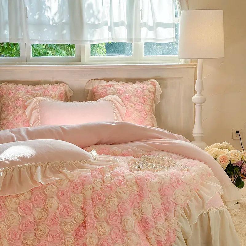 Luxurious  Velvet 3D Roses Bedding Set