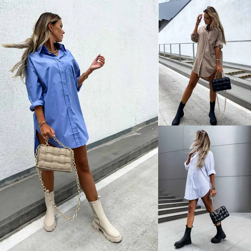 Women’s Solid Color Button Front Shirt Dress