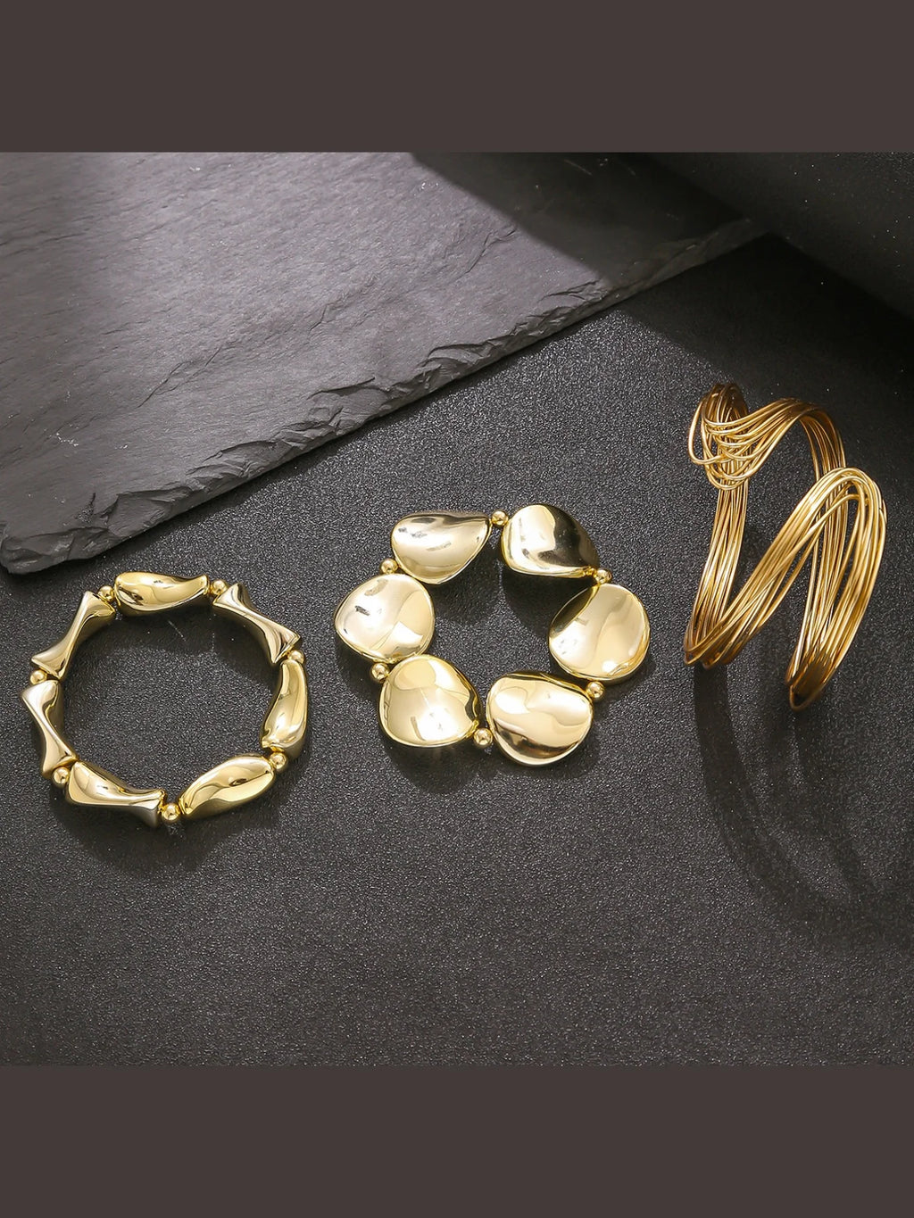 Geometric Twisted Lines Irregular Shaped Open Cuff Bracelet 3 Pieces  Set