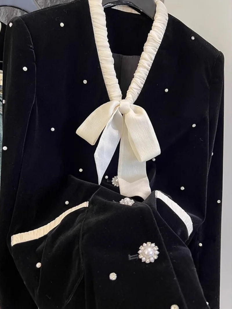 Elevated Pearl Beading Velvet Jacket