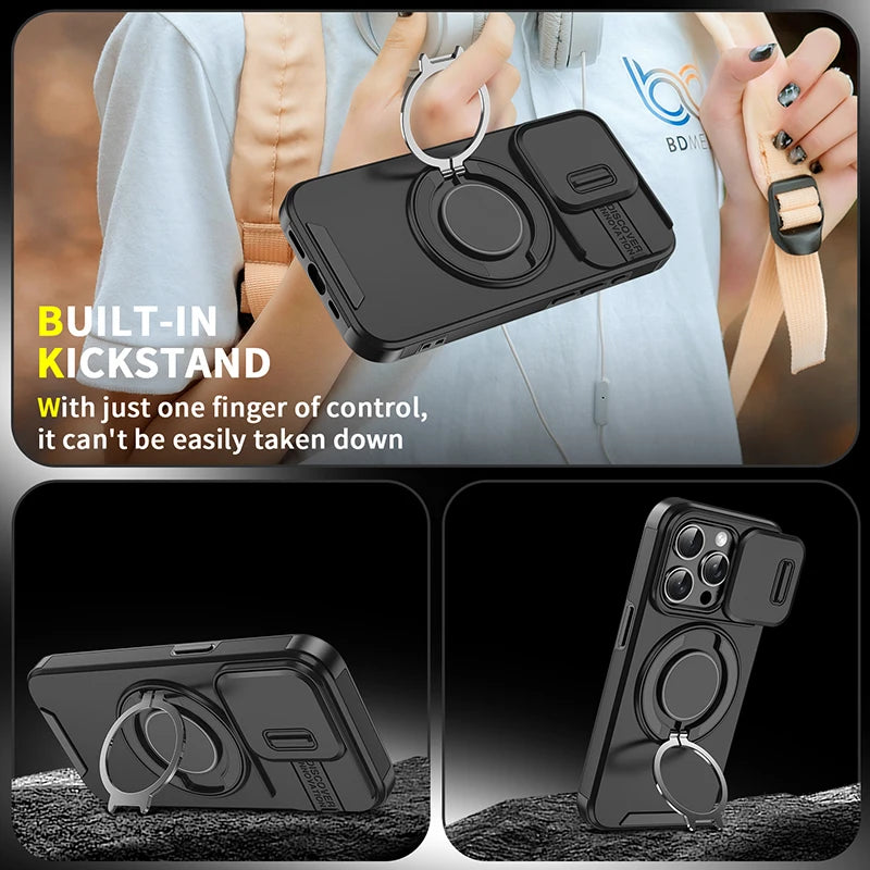 Heavy Duty iPhone Case with 360° Rotating Ring – Car Mount Holder TPU + PC Bumper