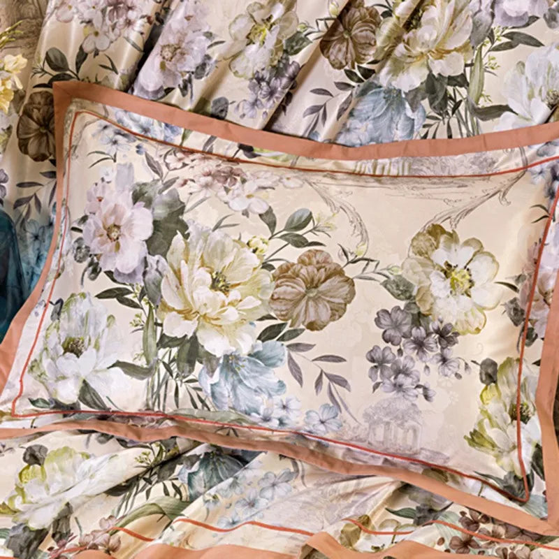  Vintage Chic Blooming Flowers Jacquard Bedding Set