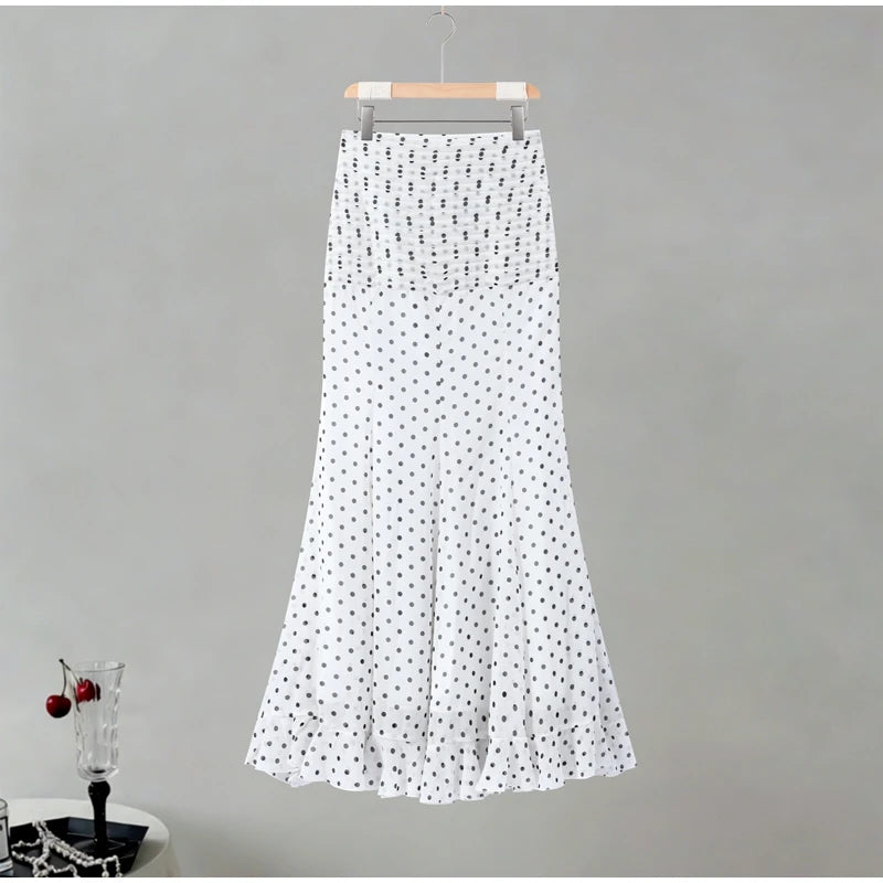 Women’s Polka Dot Mermaid Skirt Ruched High Waist