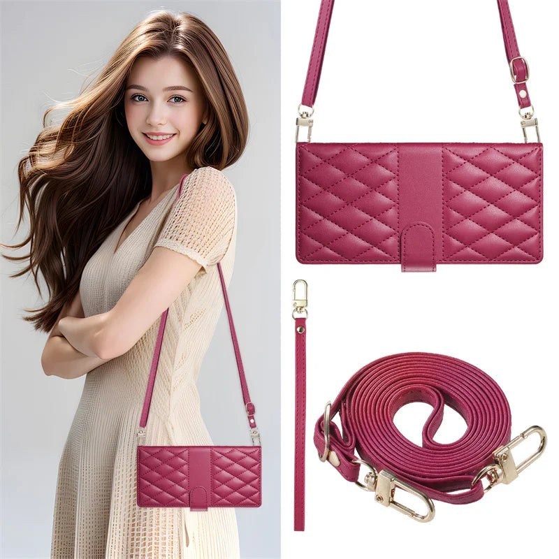 Crossbody Leather Phone Case for Samsung Galaxy – Lanyard Card Wallet Cover