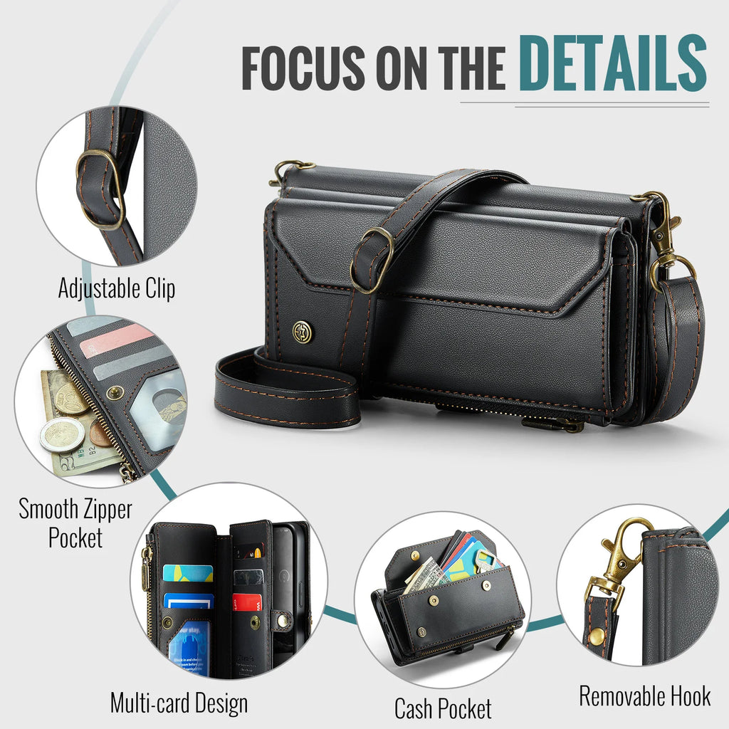 Leather Strap Zipper Card Holder Phone Wallet  Case for iPhone