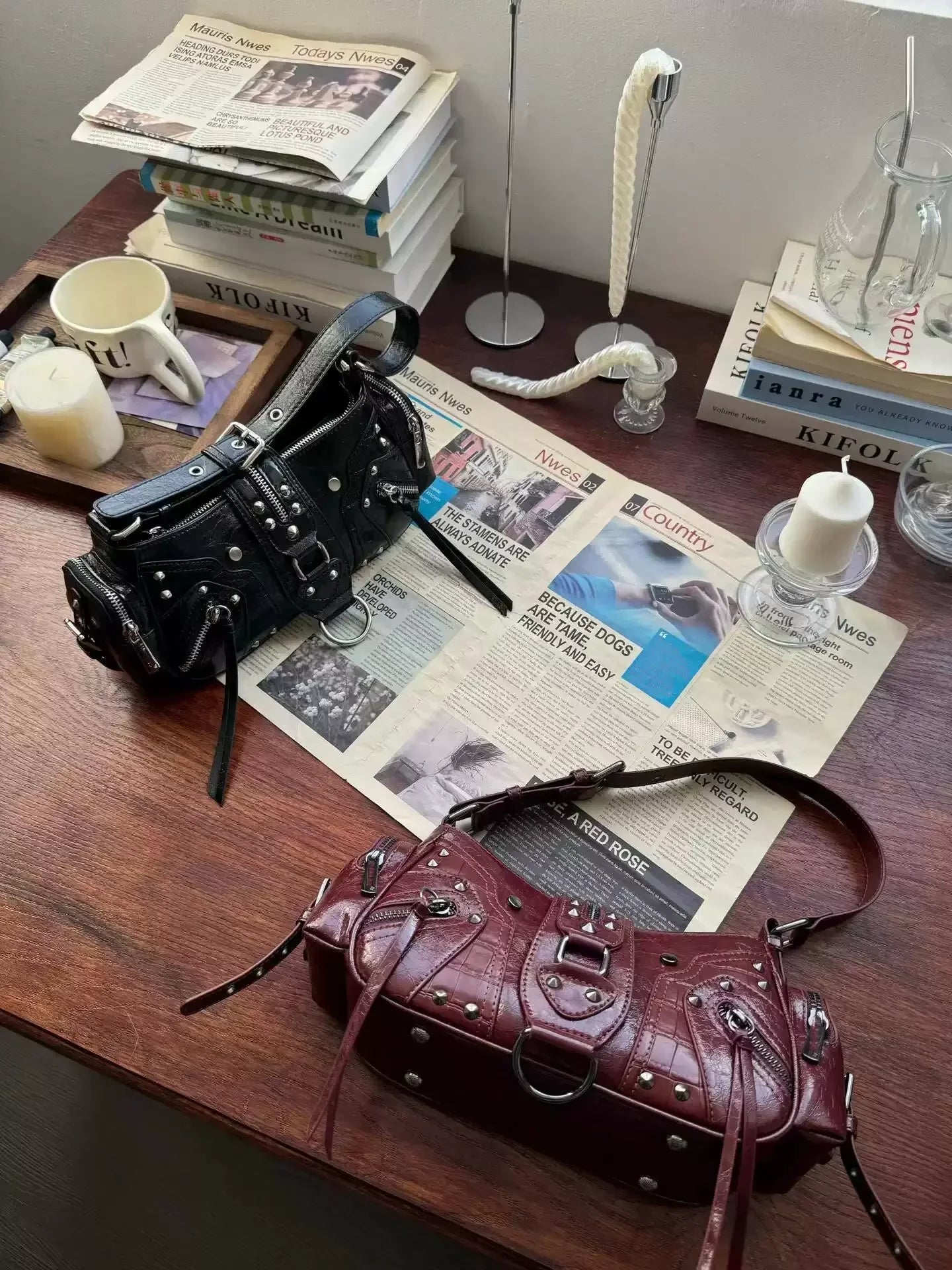 Women’s Studded PU Leather Shoulder Bag