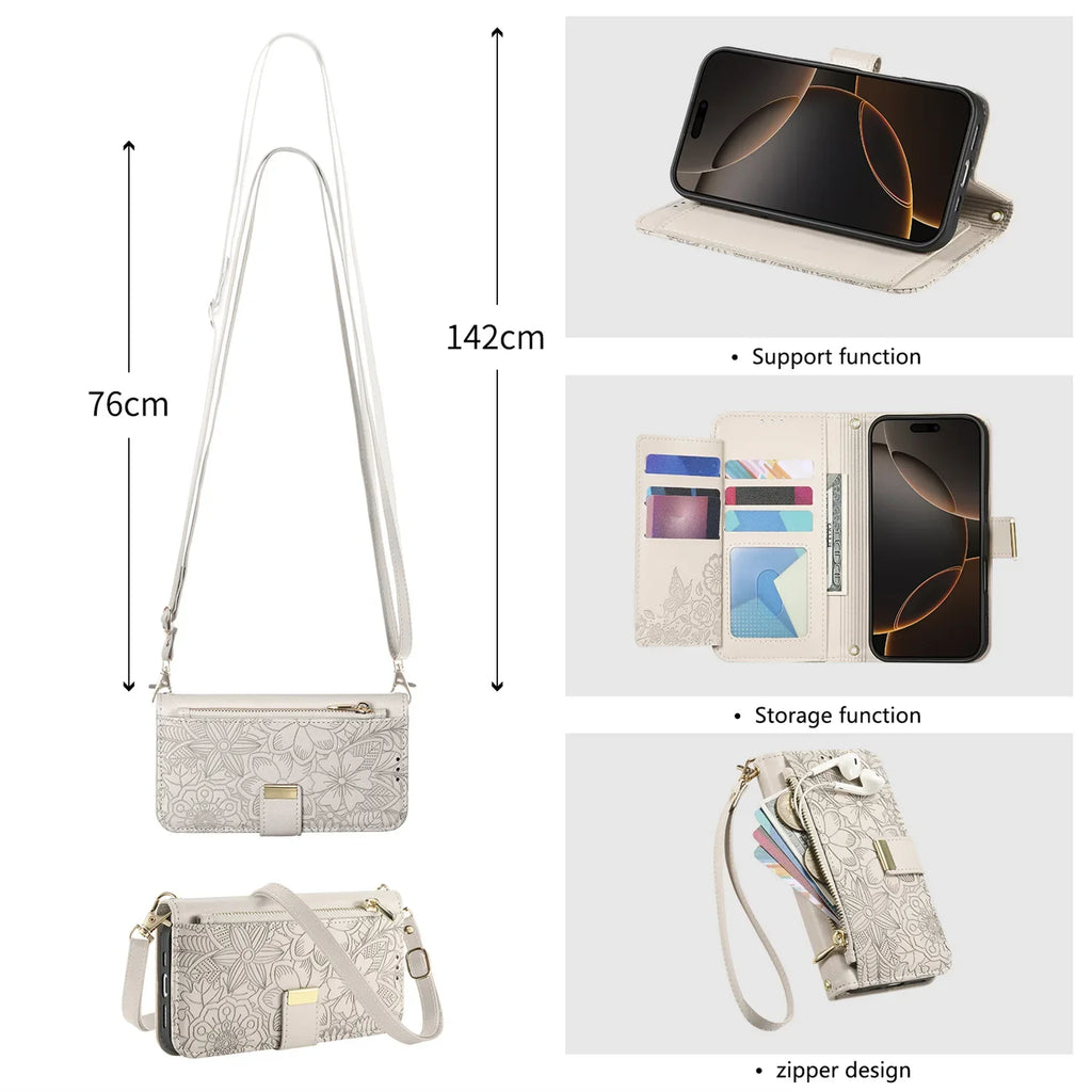 Leather Zipper Wallet Crossbody iPhone Case