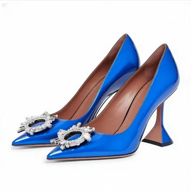 Sun Buckle Rhinestone High-Heels With Wine Glass Heel