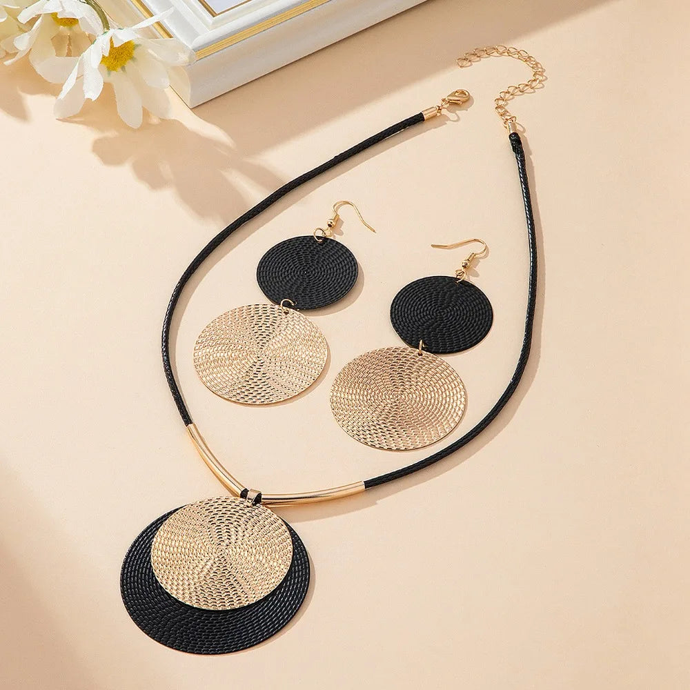 Unique Large Round Vintage Pendant Necklace Earrings Jewelry