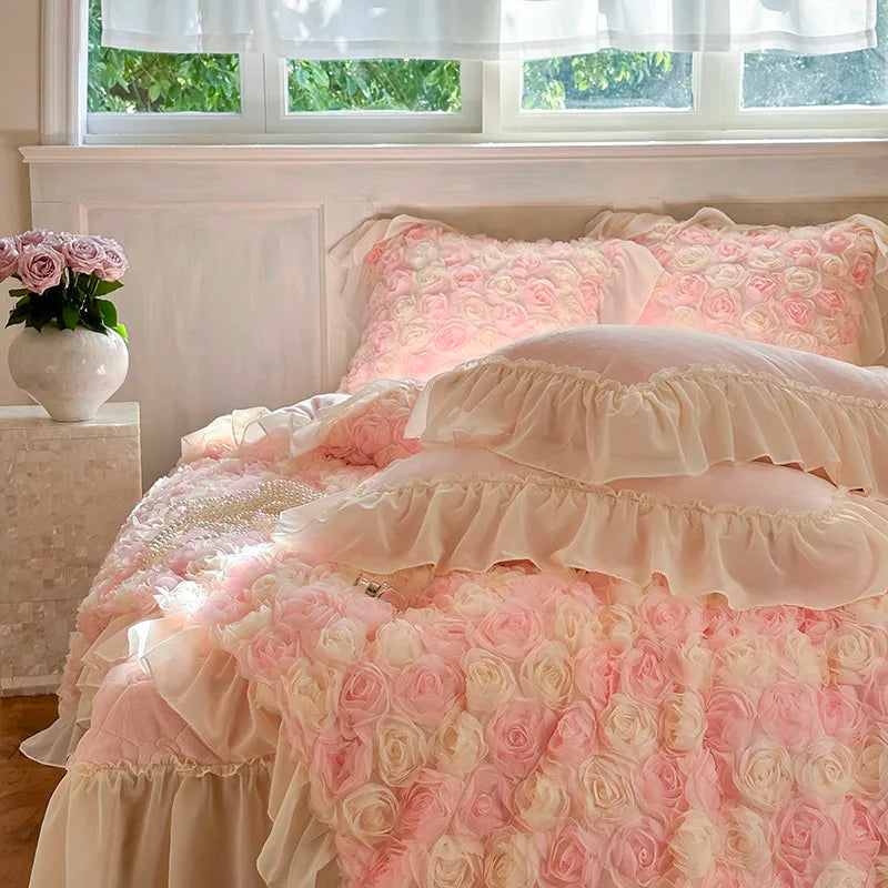 Luxurious  Velvet 3D Roses Bedding Set