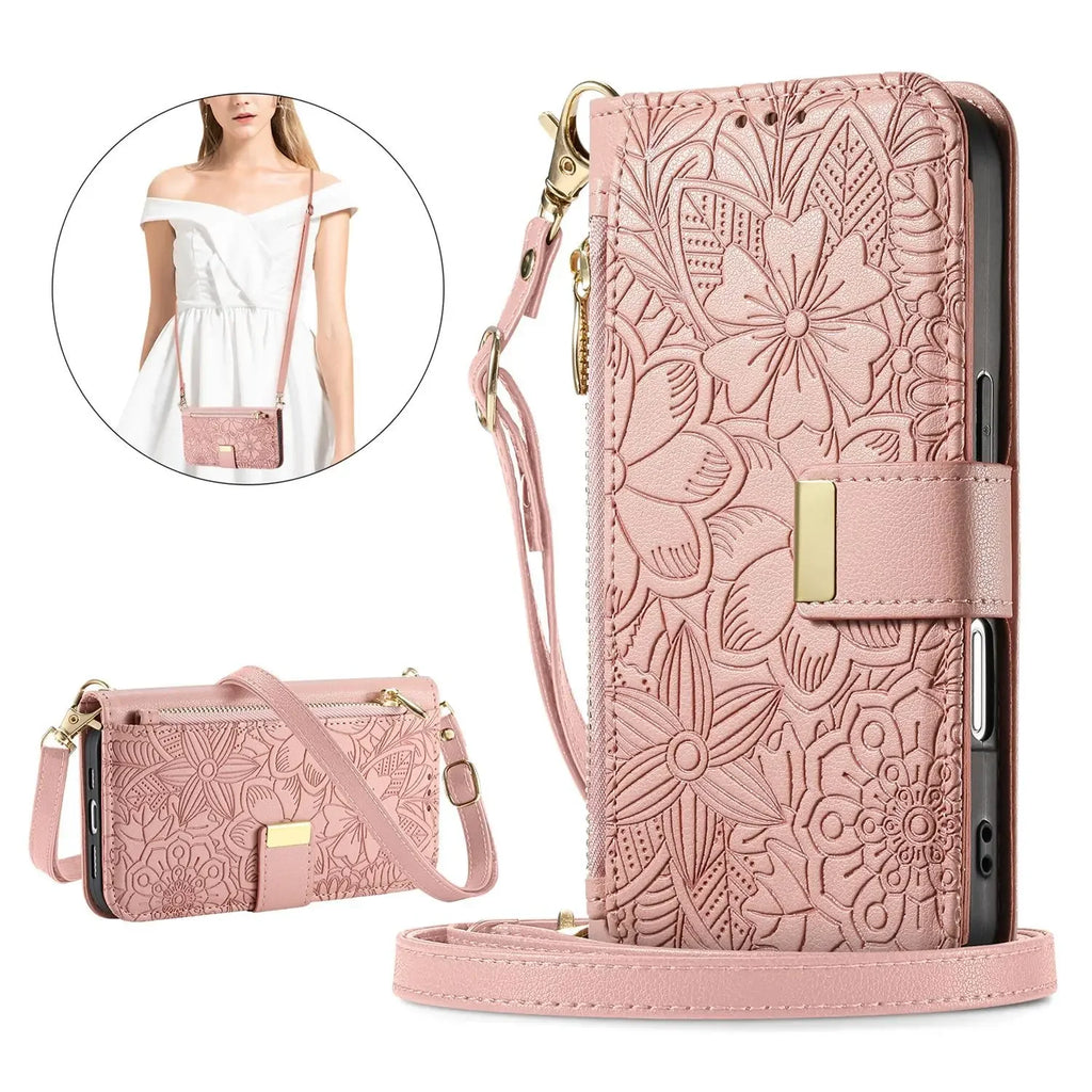 Leather Zipper Wallet Crossbody iPhone Case