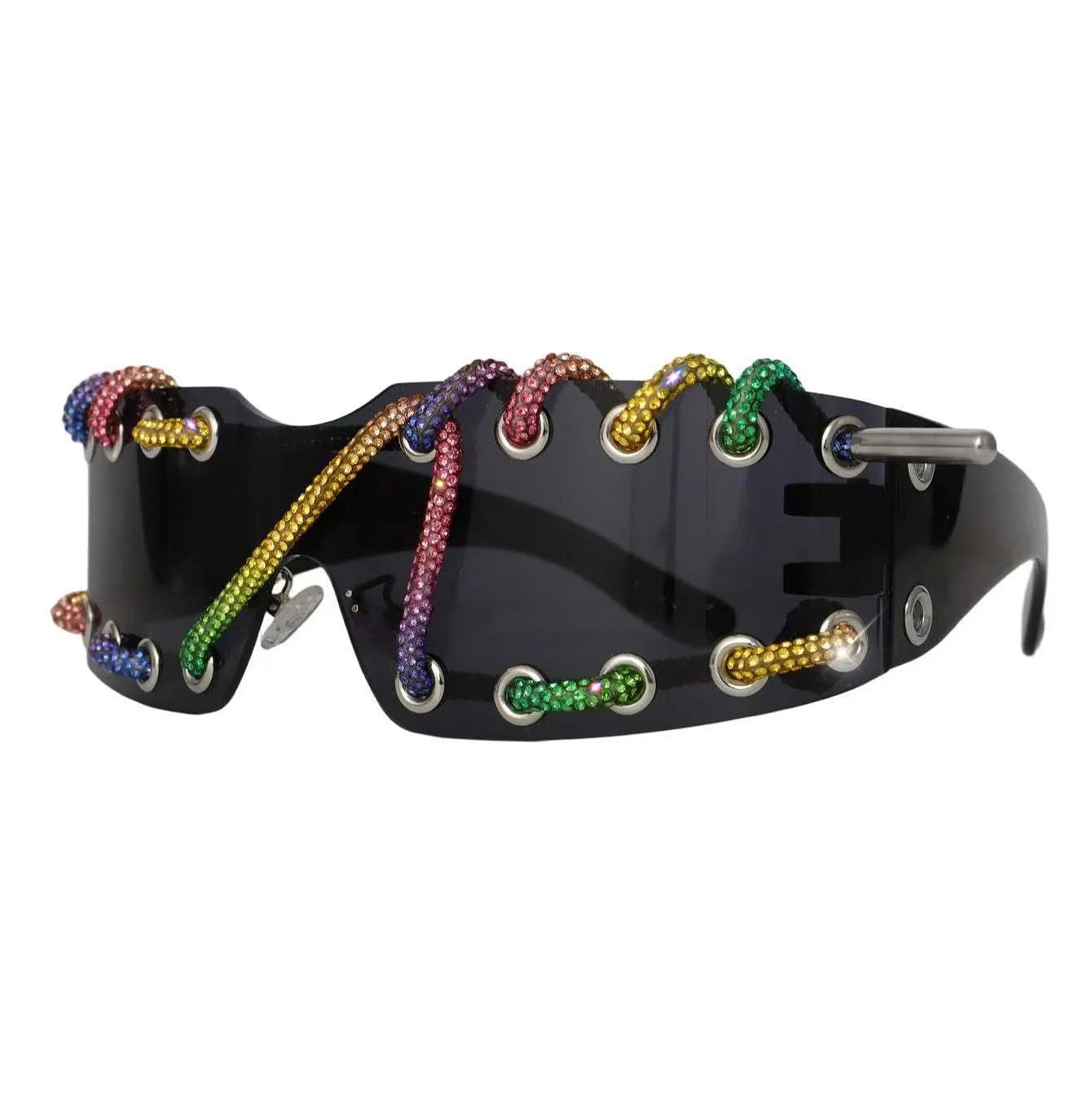 Frameless Crystal Chain One-Piece Sunglasses