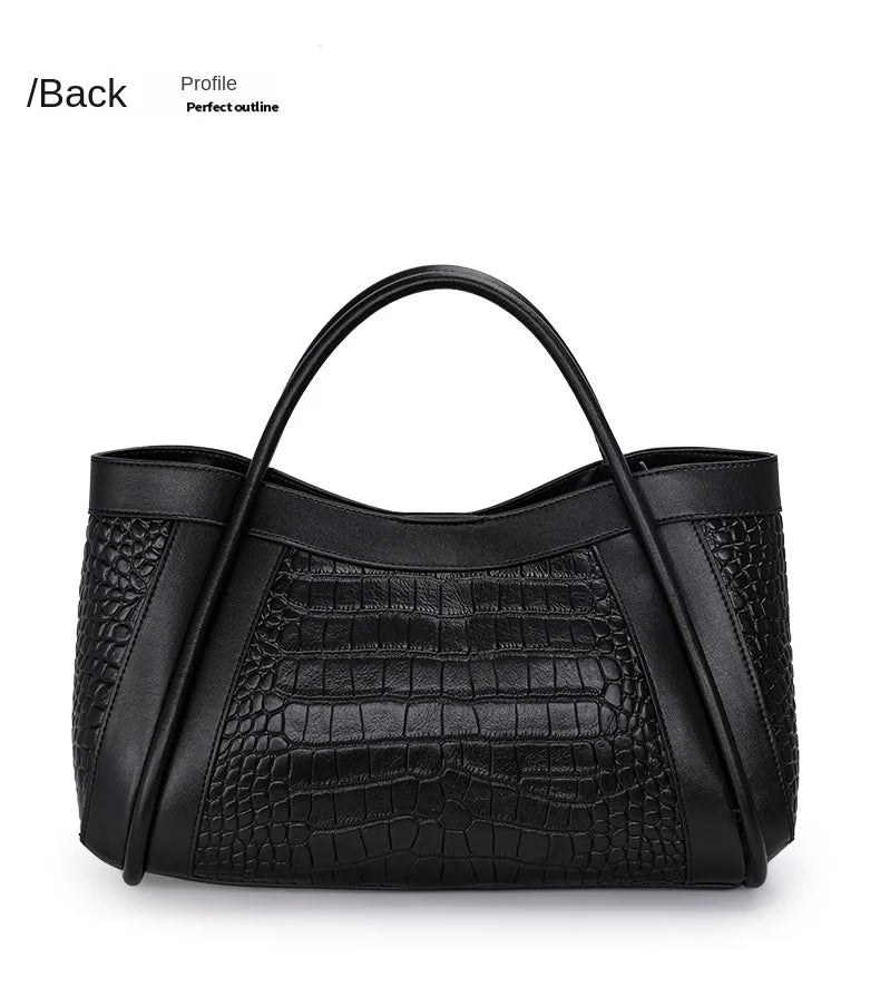 Oversized Crocodile Pattern Leather Tote Shoulder Bag