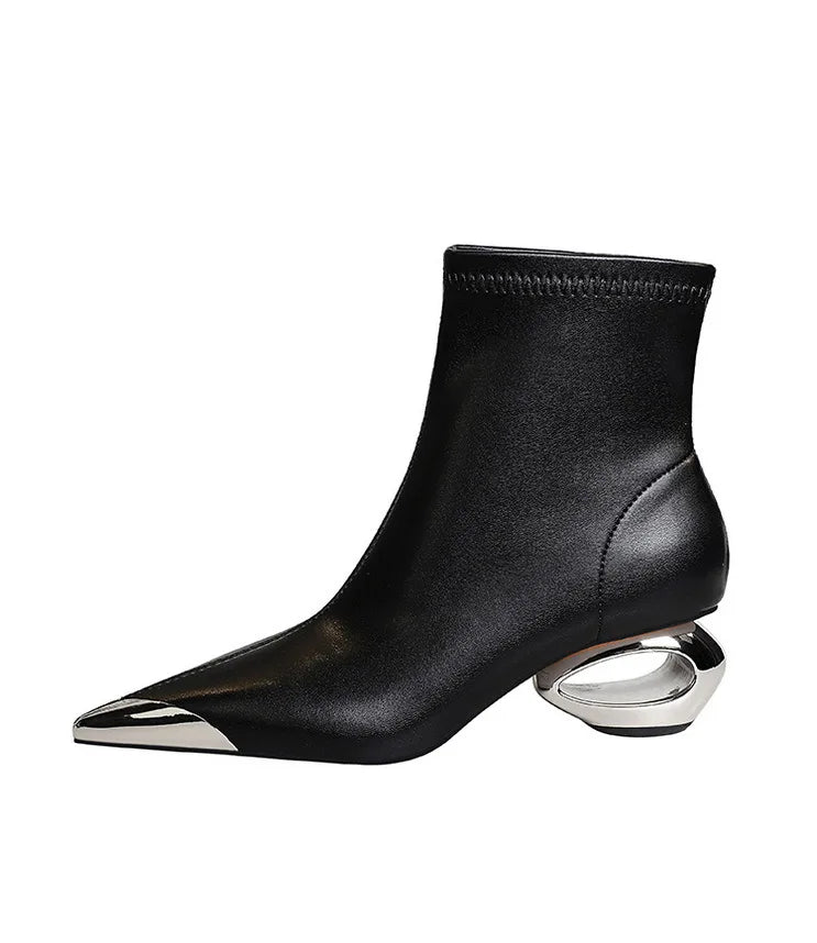 Metal Pointed Toes Ankle  Boots With Hollow Heel Iron Head