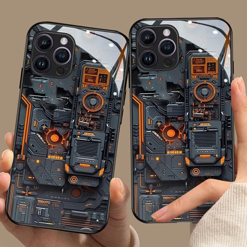 Creative Circuit Board Pattern Glass Phone Case for iPhone