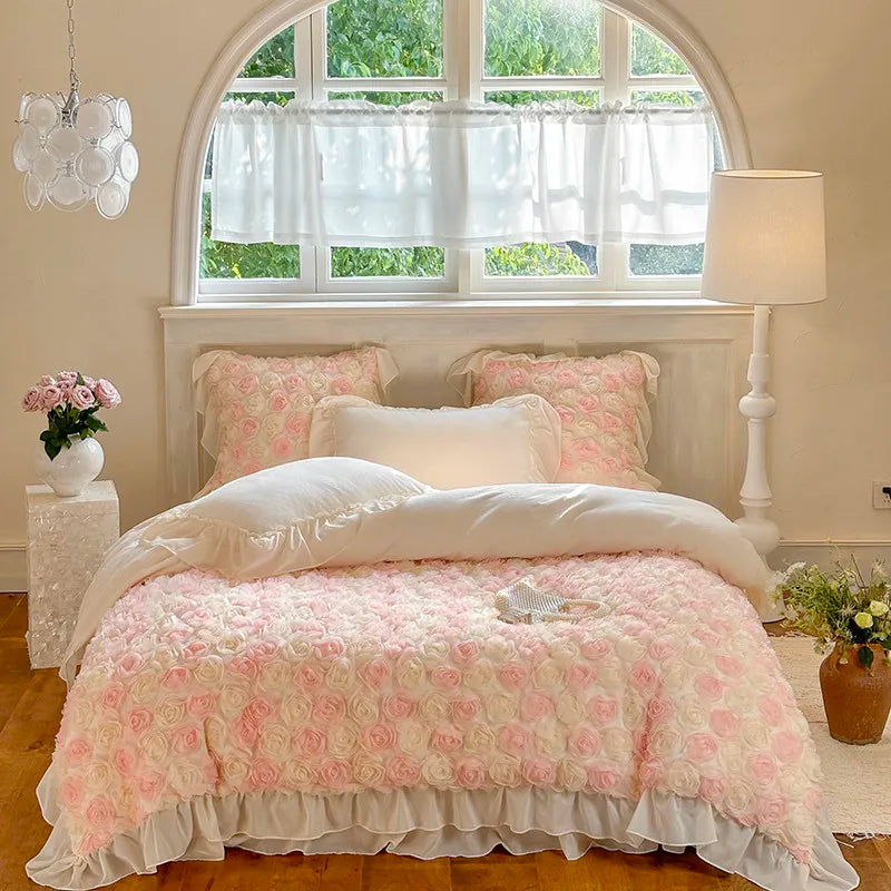 Luxurious  Velvet 3D Roses Bedding Set
