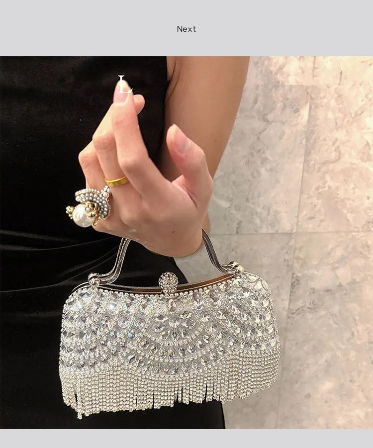 Diamond Evening Gold Clutch Tassel Bag