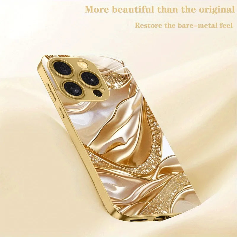 Gold Diamond Flow Silk Pattern Phone Case For iPhone