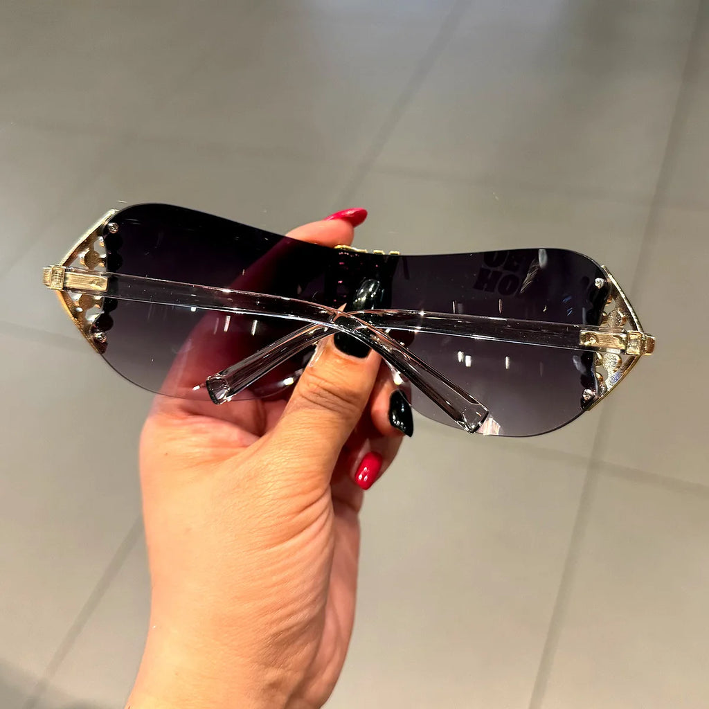 Rimless Women's Sunglasses with Rhinestone Letters