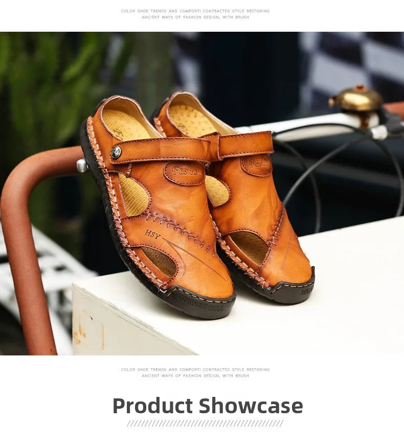 Men’s Premium Leather Sandals – Breathable Slip-On