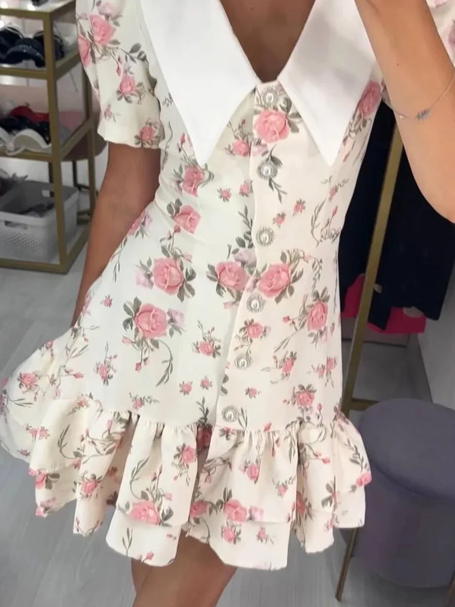 Women’s Floral Mini Dress Short Sleeve Lapel Style