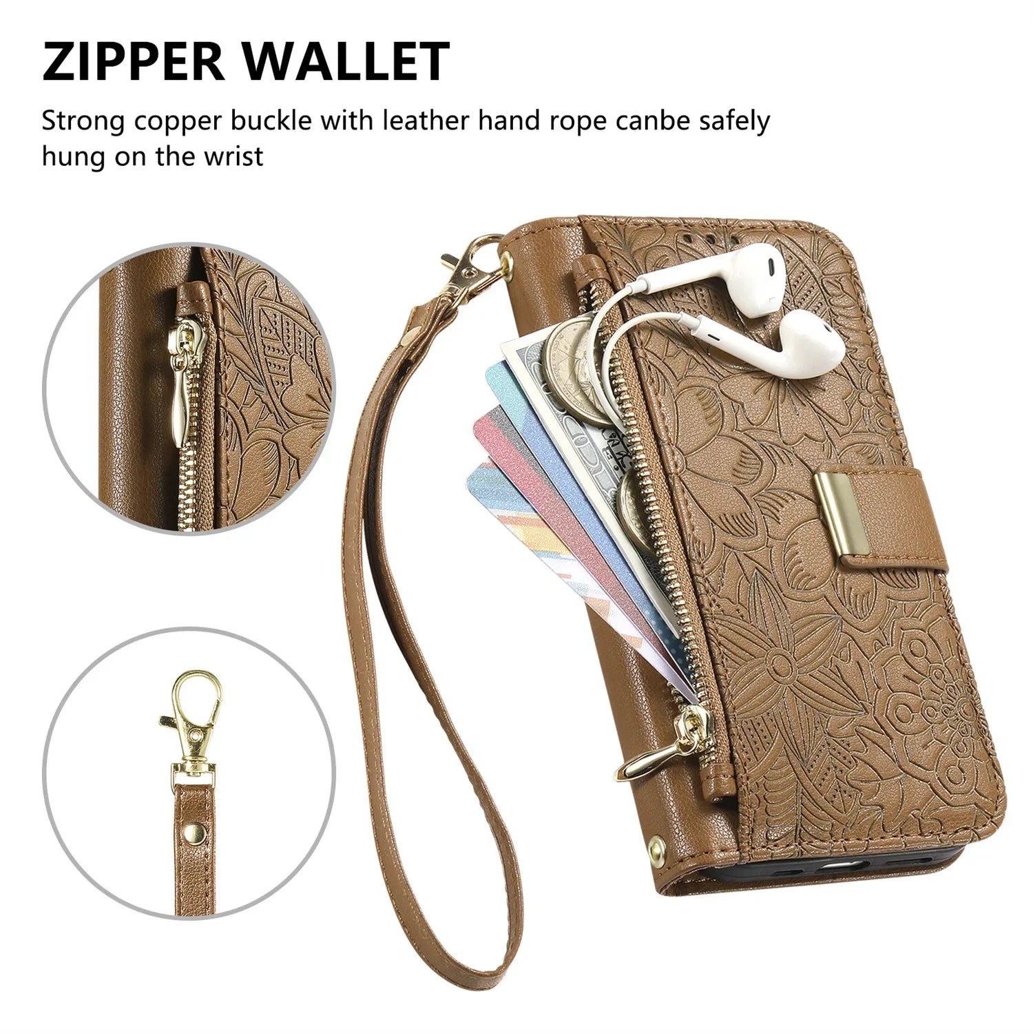 Leather Zipper Wallet Crossbody iPhone Case