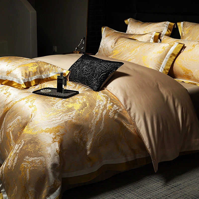 Luxury Black Gold Satin Jacquard Bedding Set 1000TC Cotton