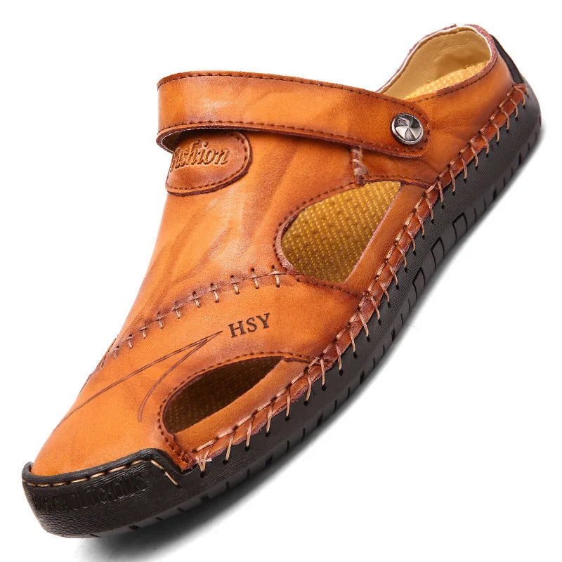 Men’s Premium Leather Sandals – Breathable Slip-On