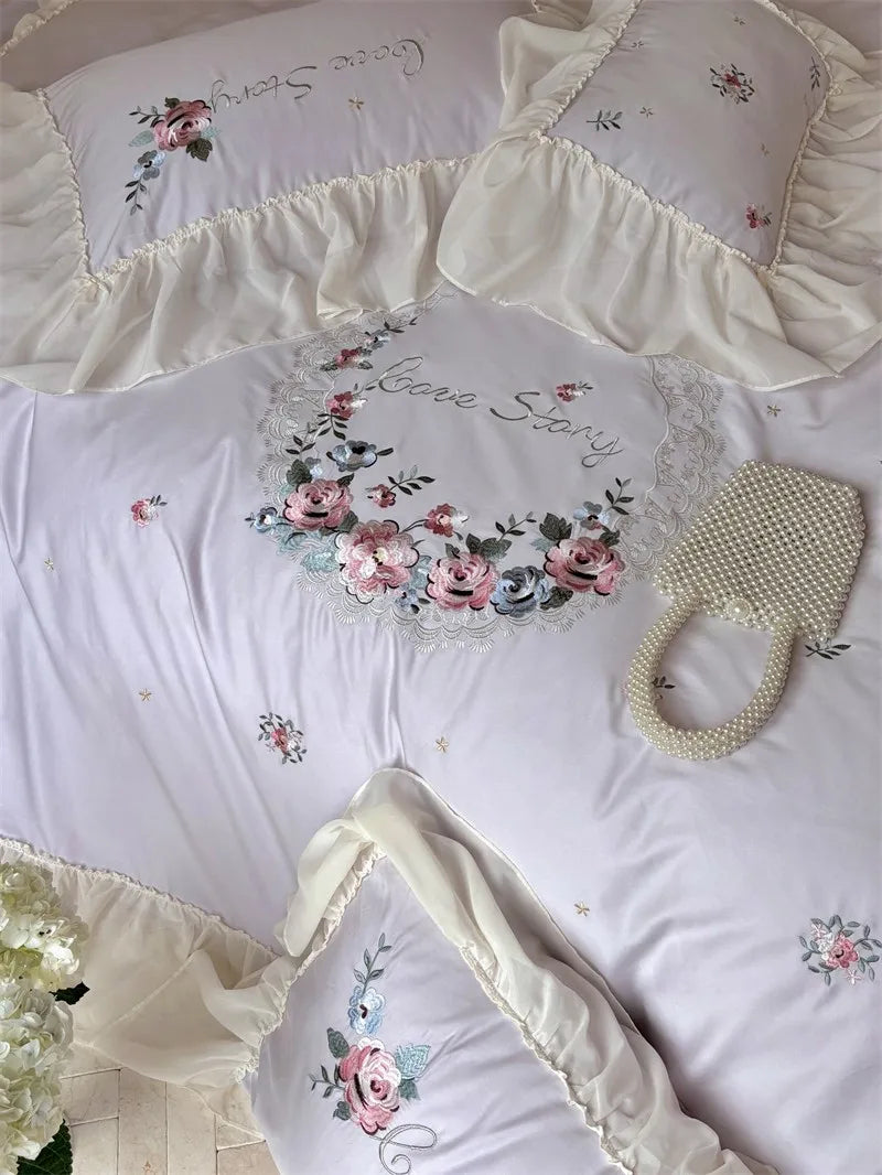 100% Egyptian Cotton Floral Embroidery Luxurious Bedding Set