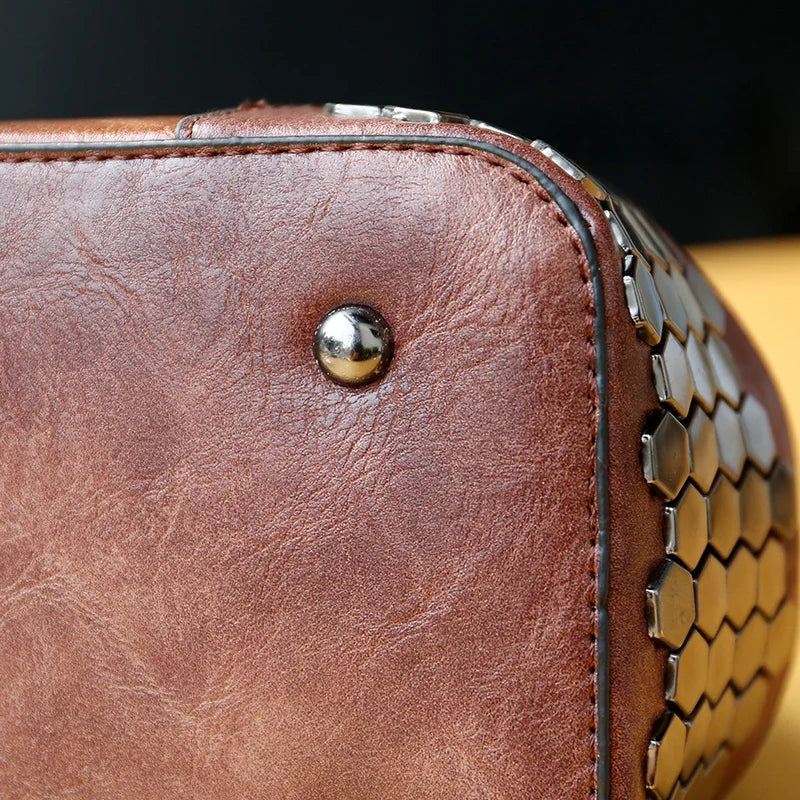 Rivet Leather Shoulder Handbag