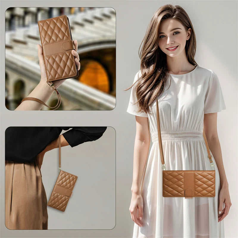 Crossbody Leather Phone Case for Samsung Galaxy – Lanyard Card Wallet Cover