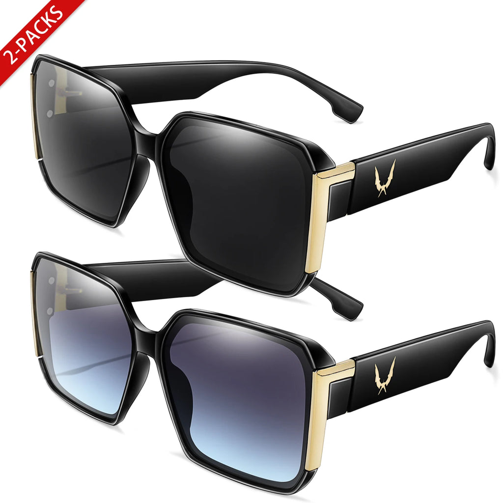 Elegant 2 Packs Unisex Square Sunglasses With UV Protection