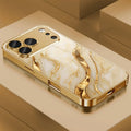 Golden Marble Waves Metallic Tempered Glass iPhone Case