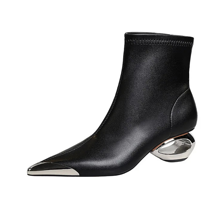 Metal Pointed Toes Ankle  Boots With Hollow Heel Iron Head