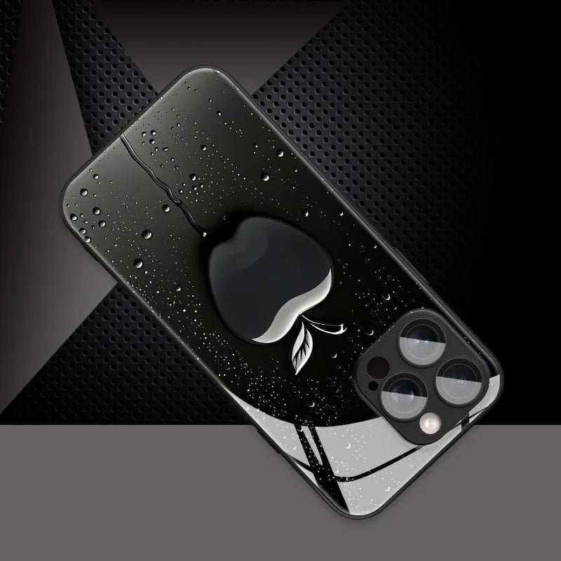 Black Mist Water Droplets Glass Phone Case for iPhone