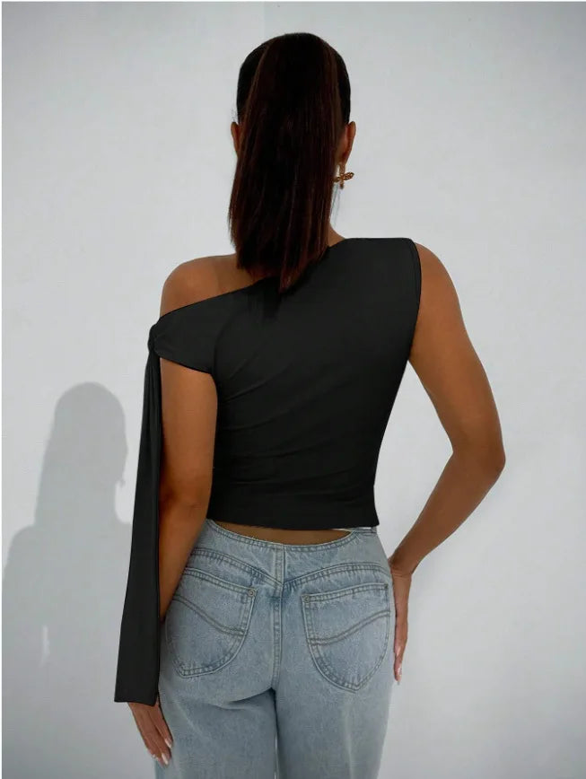 Women’s Elegant Sleeveless Slim Fit Top with Knot Necktie