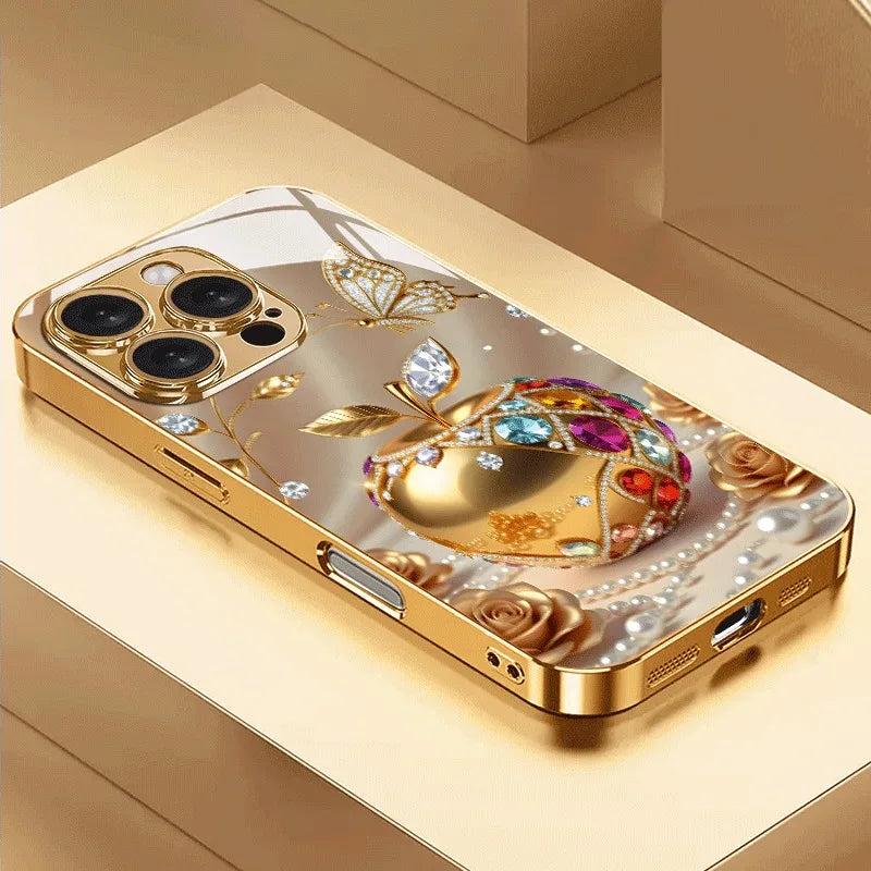 Golden Apple Logo Metallic Paint Glass iPhone Case