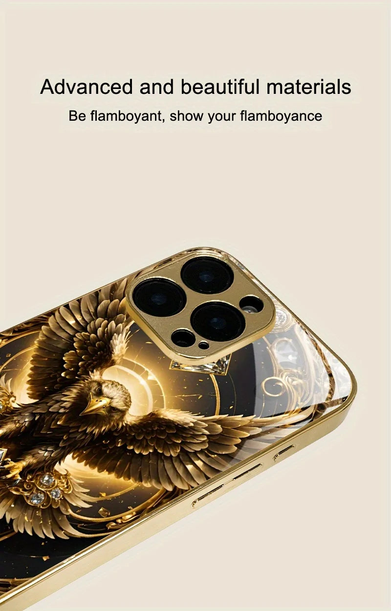 Eagle Gold Electroplated Glass TPU Phone Case For iPhone