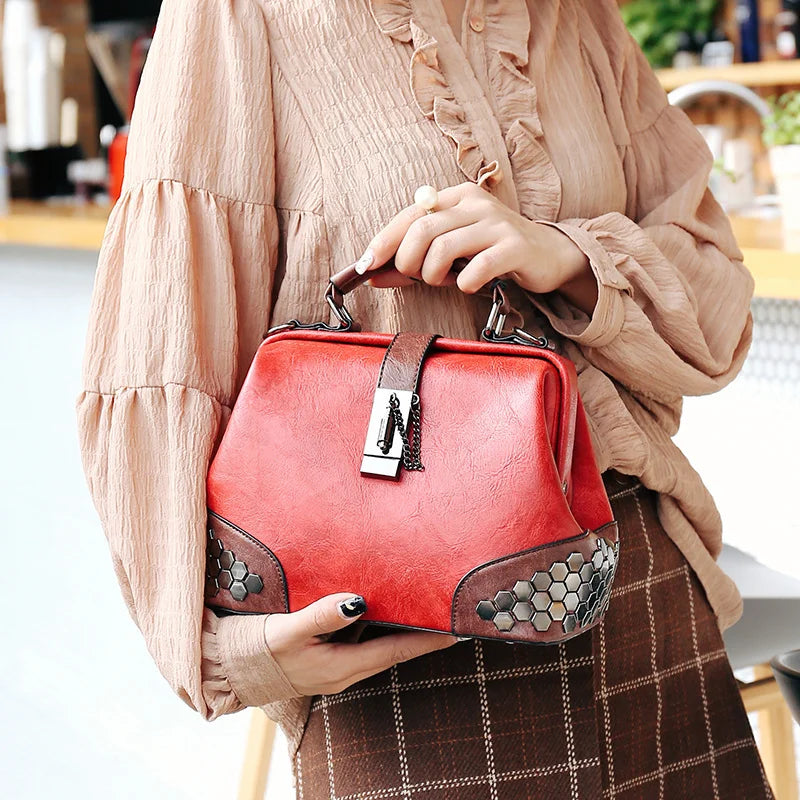 Rivet Leather Shoulder Handbag