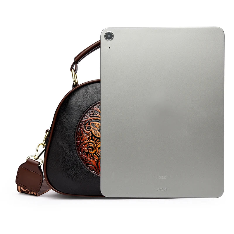 Vintage Embossed Round Shoulder Bag