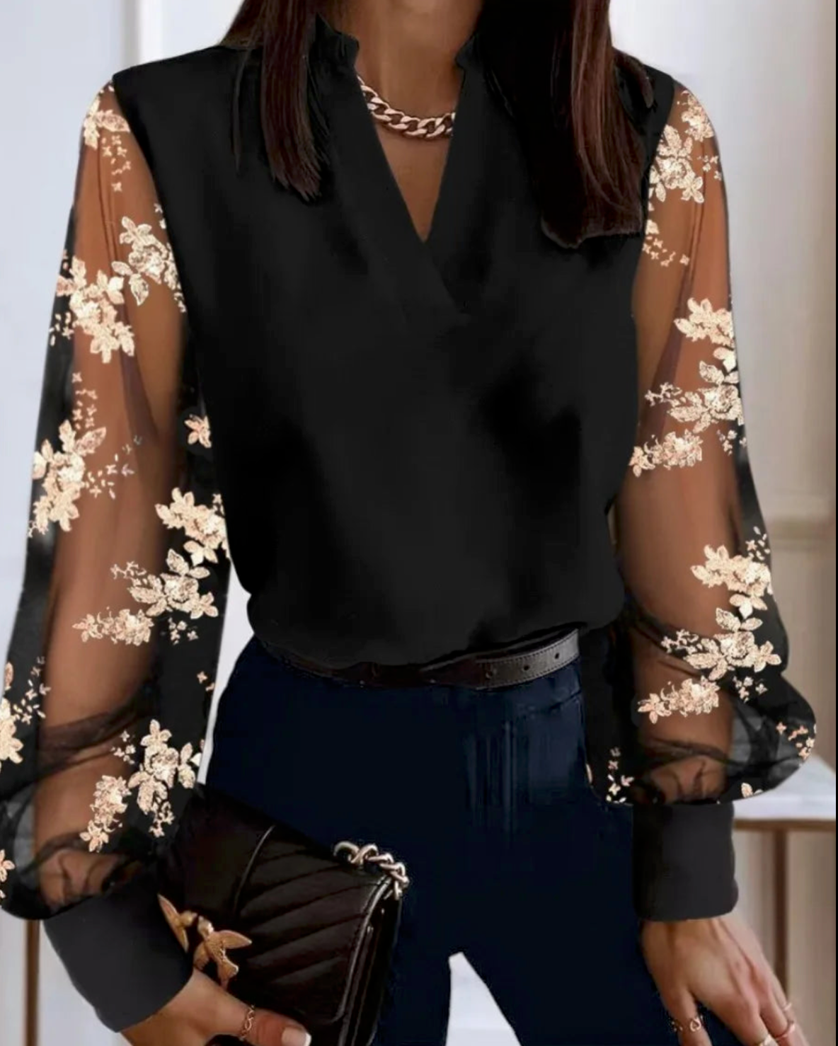 See-through Lace Long Sleeve Elegant Blouse