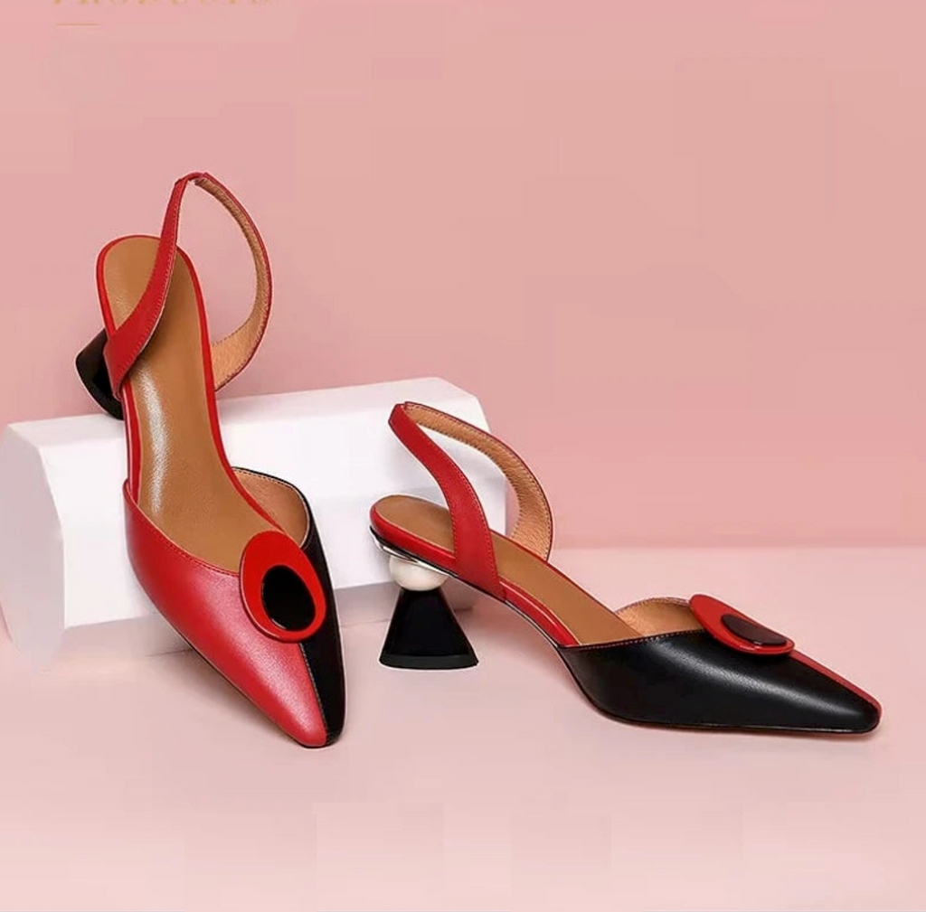 Multi Color Black Pu Leather Slip on Square Heel Pumps